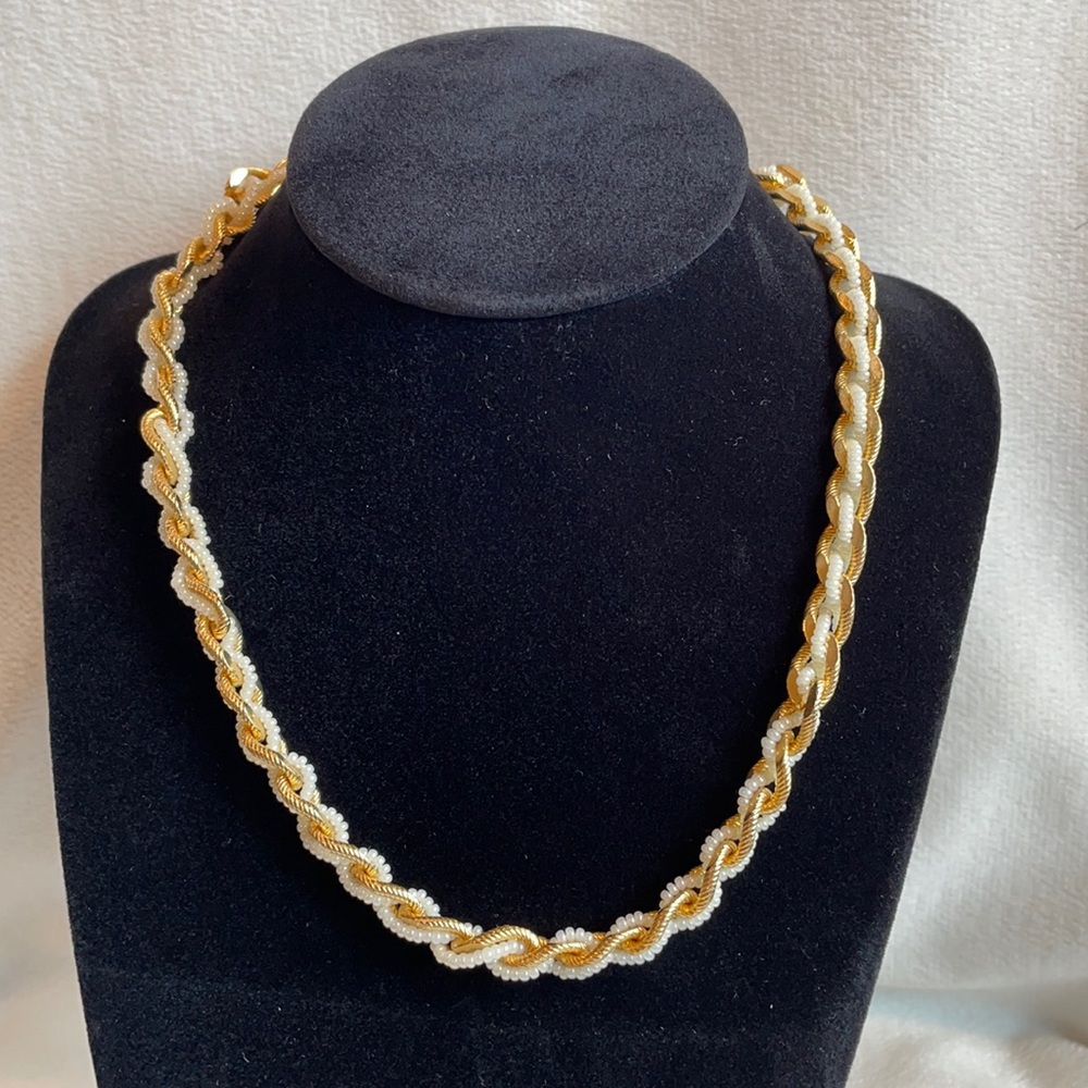 Trifari gold and pearl vintage costume necklace.